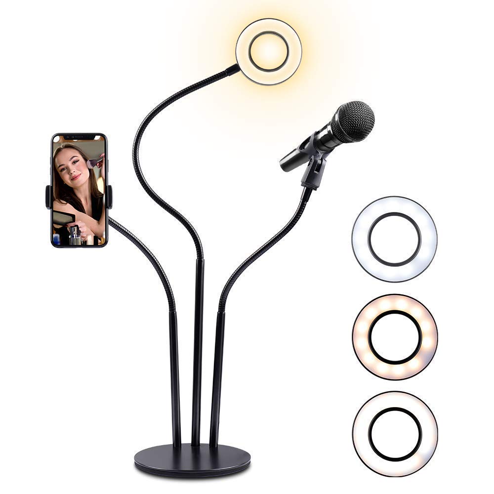 Velouer Anello Luminoso Selfie(bianca), Lampada Selfie con Supporto per Cellulare, 3 Modalità LED Ring Light per Live Stream, Youtube, Facebook, Samsung, iPhone 8 / iPhone x [Classe di efficienza energetica A+]