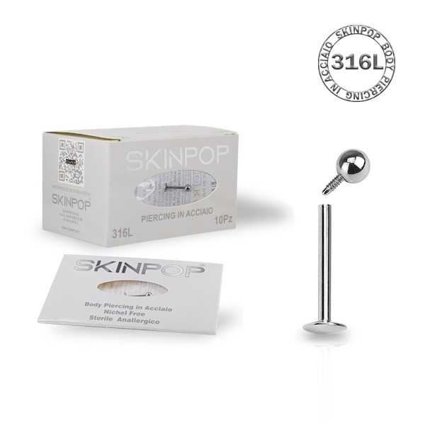 Piercing Labret  12-6-3 in Acciaio Chirurgico Skinpop 316L  Filettatura Interna Conf. 10 Pz 