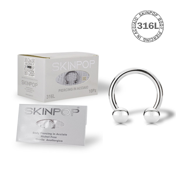 Circular Barbell Skinpop 12 x 8 x 3 in Acciaio 316L sterile conf. 1 pz
