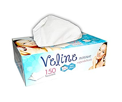 BOX SCATOLA 100 PEZZI FAZZOLETTI VELINE MONOUSO 2 VELI 19x19 CM 100% CELLULOSA SUPER DELICATE PER MAKE UP NASO LACRIME STRUCCARSI