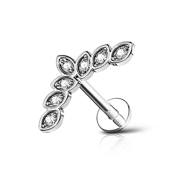 PIERCING IN ACCIAIO PER HELIX - FLAT COLORE SILVER CON ZIRCONE BIANCO Conf. 05 pz 1.2 X 10 MM