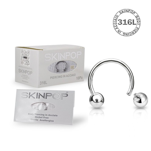 Circular Barbell Skinpop 1.2-8-3 in Acciaio 316L sterile Filettatura Interna Conf. 10 pz 