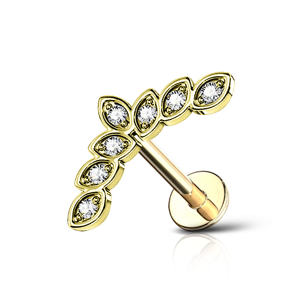 	PIERCING IN ACCIAIO PER HELIX - FLAT COLORE ORO CON ZIRCONE BIANCO Conf. 05 pz 1.2 X 8 MM
