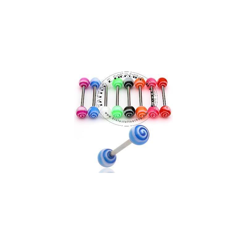 Piercing Lingua con barra in acciaio 316L 1.6 x 22 biglia m/verde
